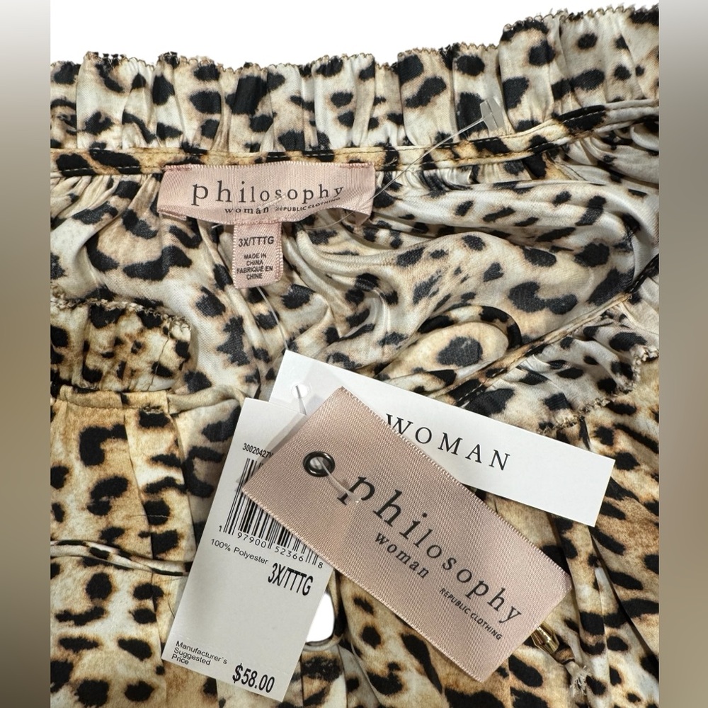 PHILOSOPHY Front Tie Triple Sleeve Sleeve Animal Print Blouse NWT 3X - Picture 10 of 16